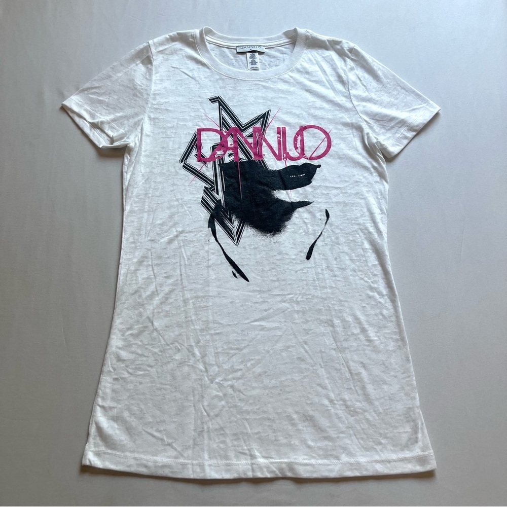 DANNIJO white slub burnout knit crew‎ neck graphic logo y2k short sleeve tshirt